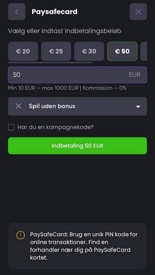 Indbetalinger med PaysafeCard - 4