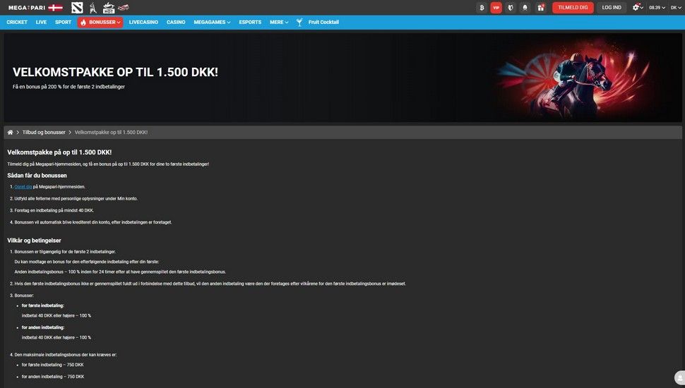 Megapari casino Sportsbetting Velkomstbonus