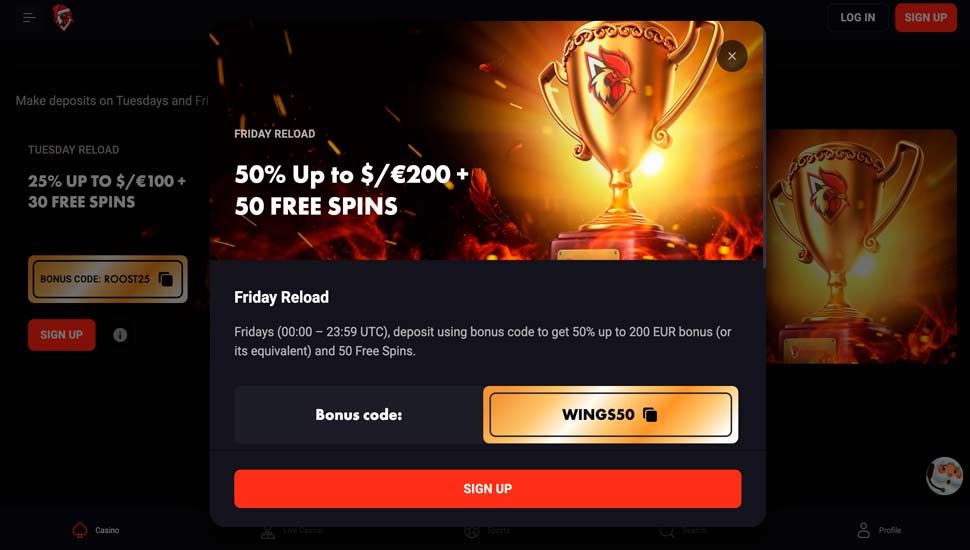 Fredag reload bonus rooster bet