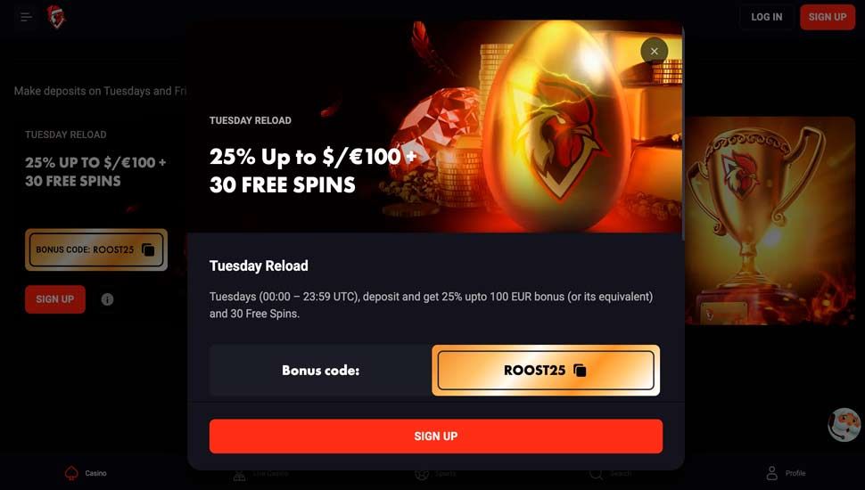 Tirsdag reload bonus rooster bet