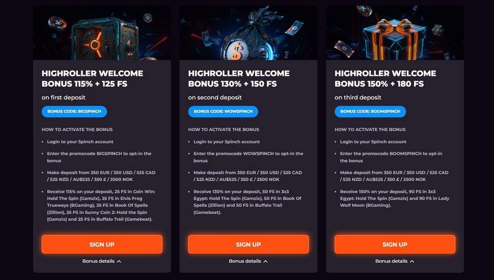 Spinch High Roller bonus