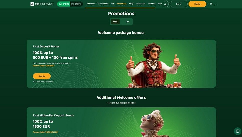 50 Crowns casino bonusser