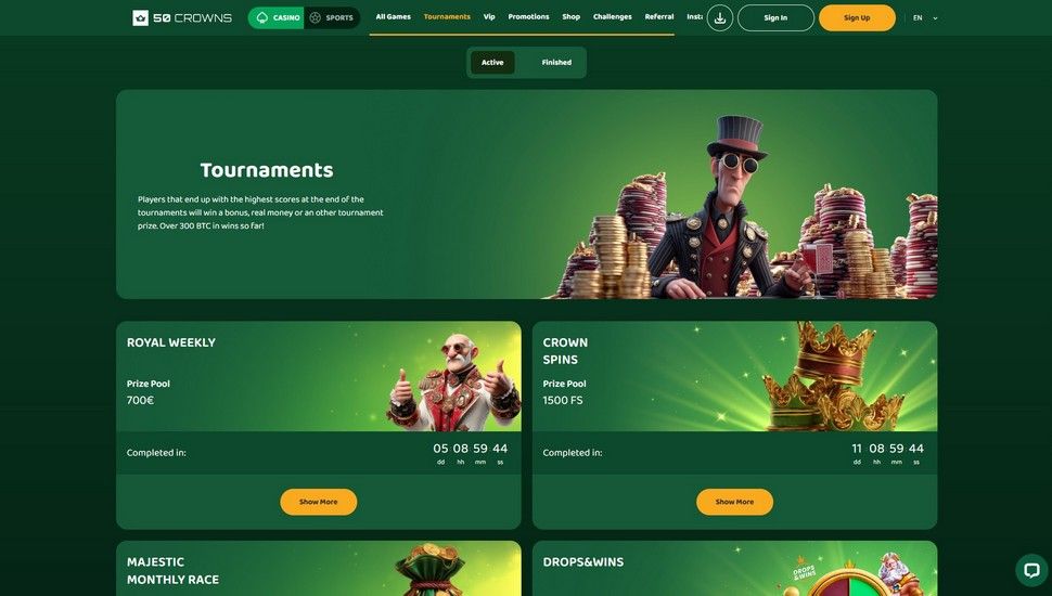 50 Crowns casino turneringer