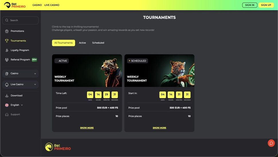 Turneringer BetPrimeiro Casino