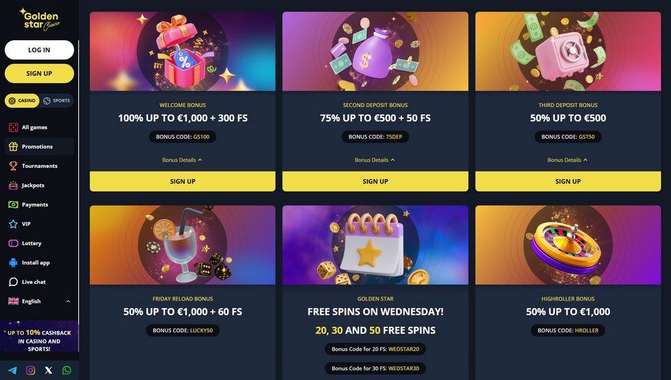 Golden Star kasino bonus