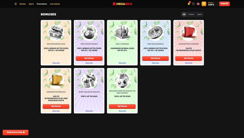 Megarich casino bonusser