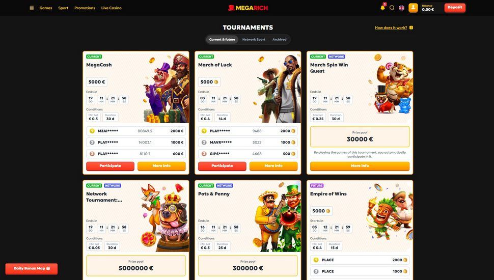 Megarich casino turneringer