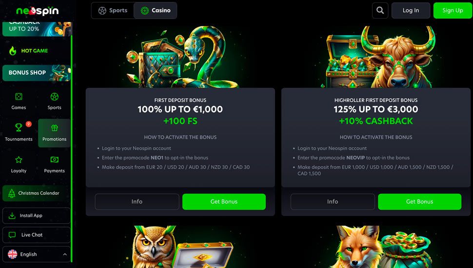 Neospin kasino bonus