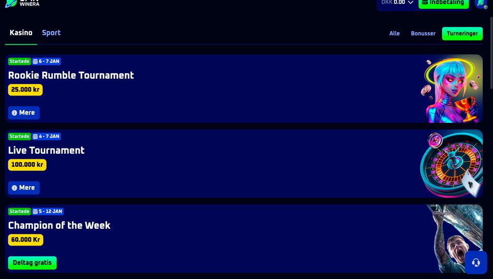 Turneringer hos Spinwinera